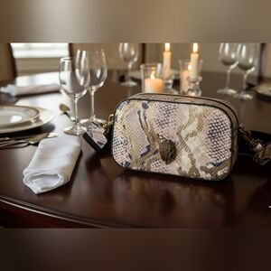 Kurt Geiger London Snake Print Crossbody Bag - Black and Gold